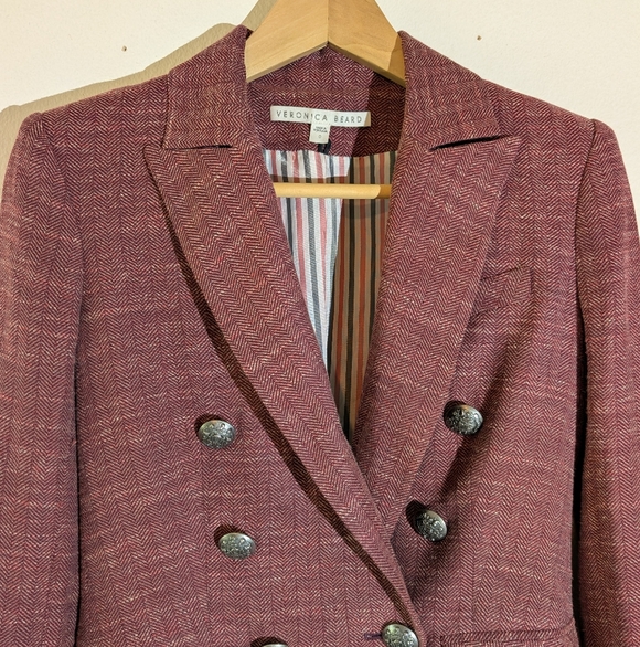 Veronica Beard Miller Burgundy Dickey Jacket Blazer Size 0 Tweed - Picture 4 of 11